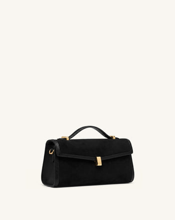 Delphine Faux Suede Top Handle Bag - Black