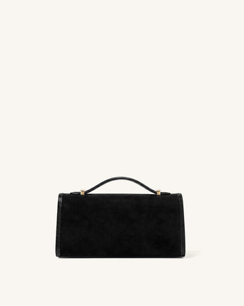 Delphine Faux Suede Top Handle Bag - Black