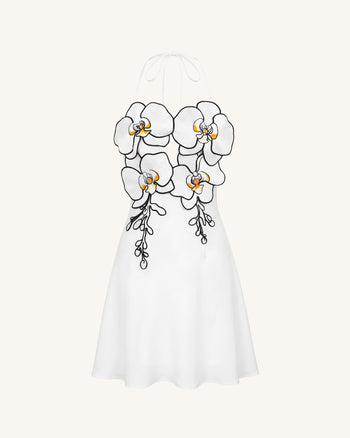 Orchid Embroidered Halter Mini Dress - White