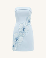 Orchid Embroidered Strapless Sheath Midi Dress - Light Blue