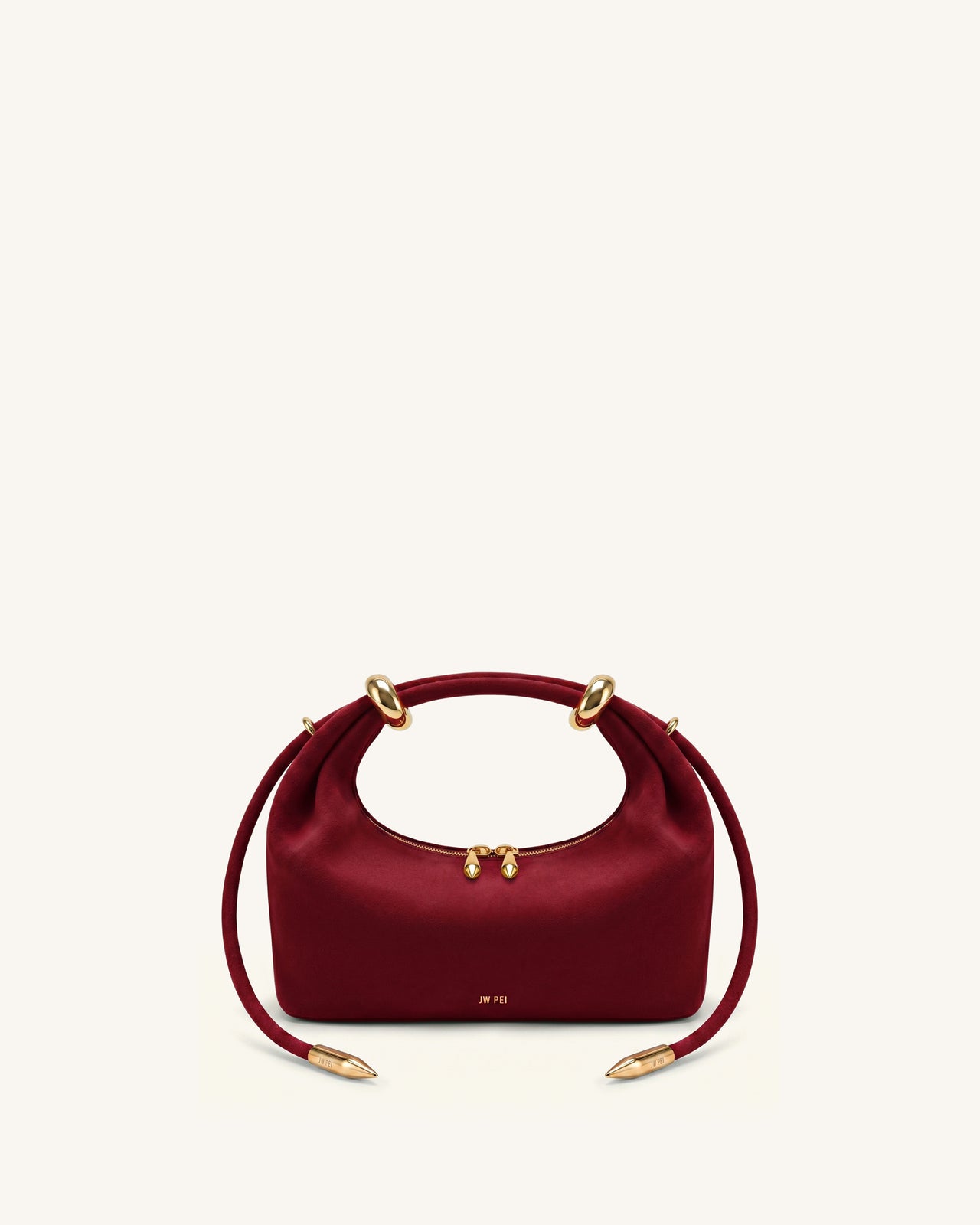 Ellie Faux Suede Metal Ring Embellished Top Handle Bag - Burgundy