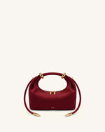 Ellie Faux Suede Metal Ring Embellished Top Handle Bag - Burgundy