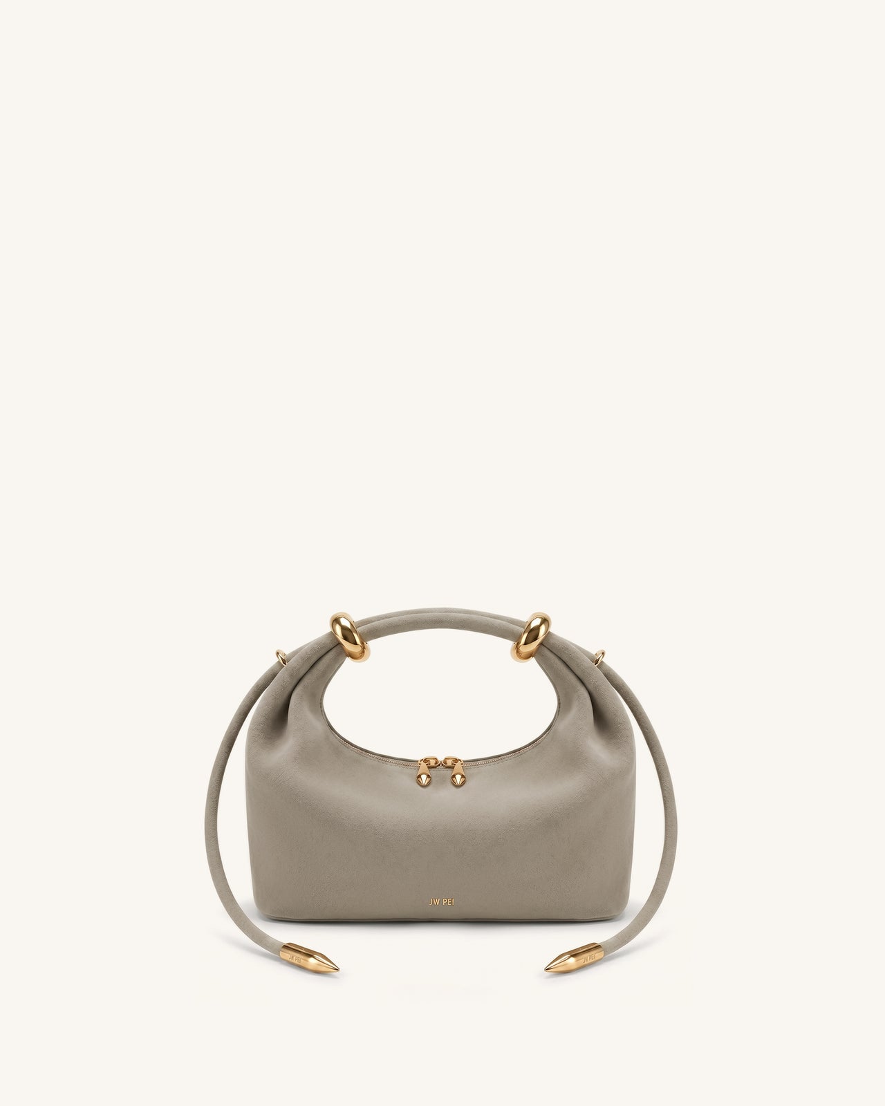 Ellie Faux Suede Metal Ring Embellished Top Handle Bag - Grey
