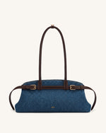 Arden Belt Detail East-West Shoulder Bag - Blue Denim