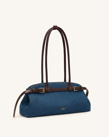 Arden Belt Detail East-West Shoulder Bag - Blue Denim