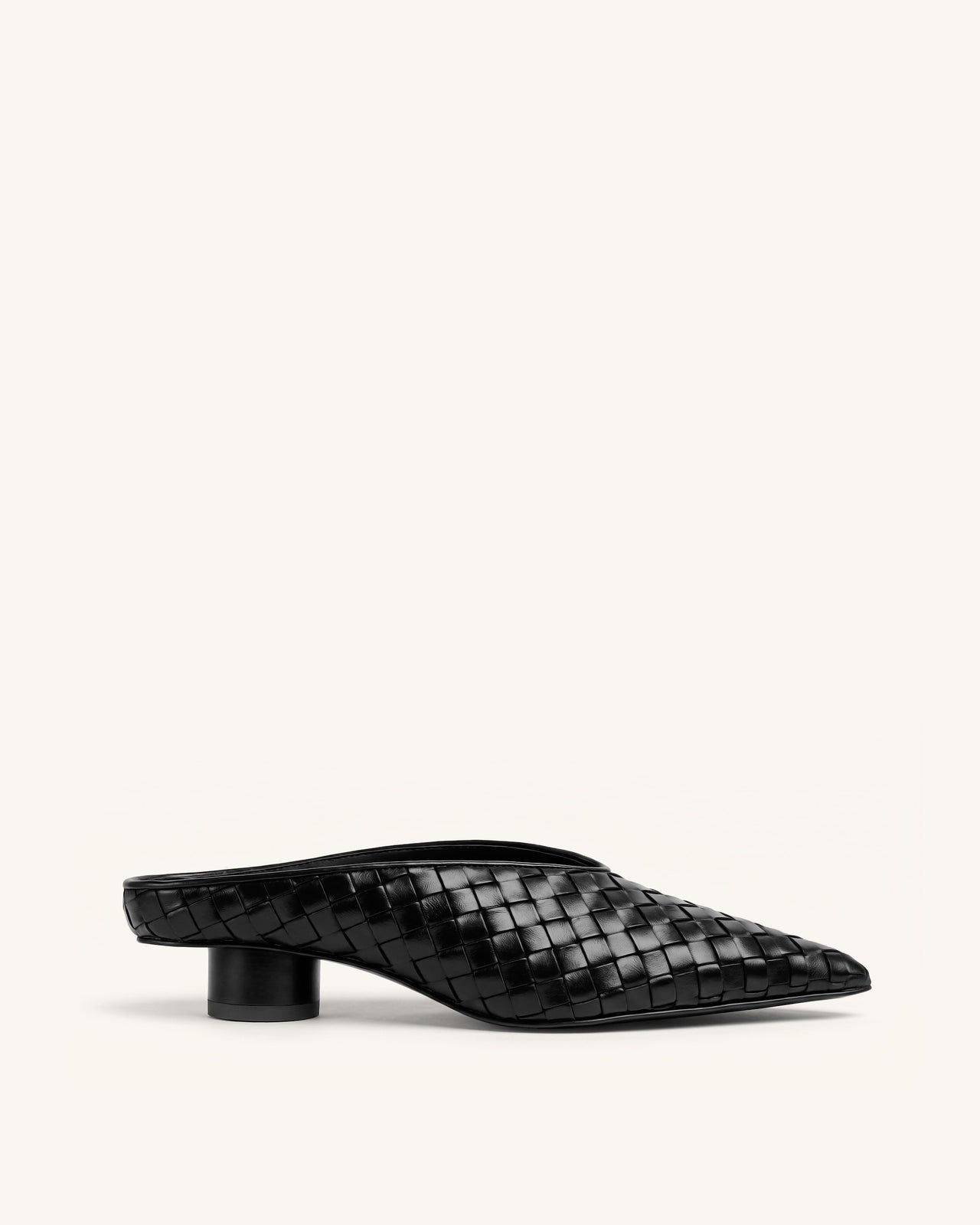 Helena Woven Textured Pointed Toe Mules - Black