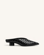 Helena Woven Textured Pointed Toe Mules - Black