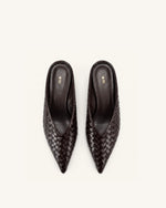 Helena Woven Textured Pointed Toe Mules - Burgundy