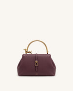 Bruna Dachshund Metal Handle Top Handle Bag - Burgundy