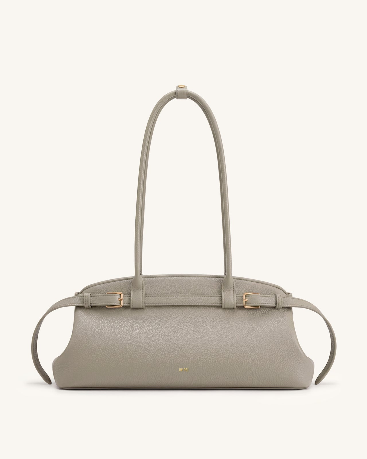 Arden Pebbled Belt Detail East-West Shoulder Bag - Taupe