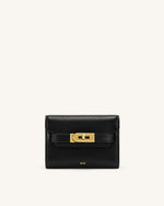 Yara Turn-Lock Flap Compact Wallet - Black