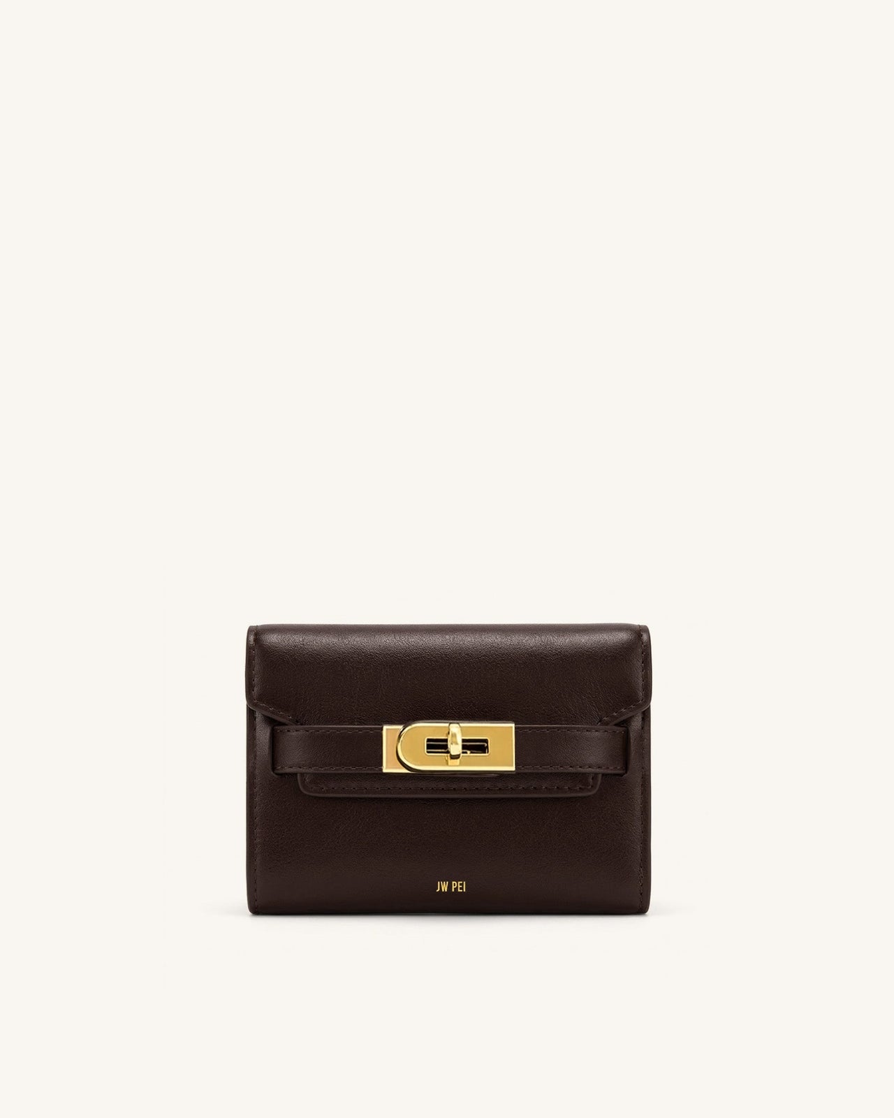 Yara Turn-Lock Flap Compact Wallet - Reddish Brown