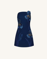 Iris Floral Print Strapless Dress - Navy blue