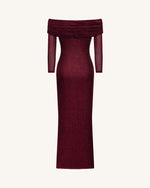 Rhinestone Mesh Off-Shoulder Maxi Dress - Claret