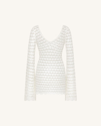 Pointelle Knit Keyhole Mini Dress - White