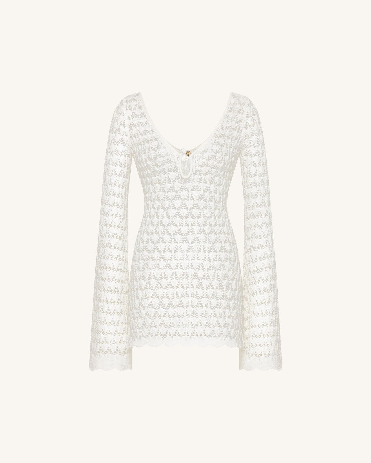 Pointelle Knit Keyhole Mini Dress - White