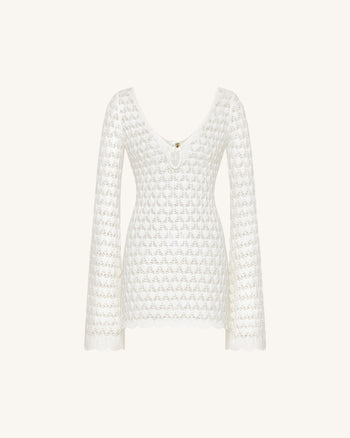 Pointelle Knit Keyhole Mini Dress - White