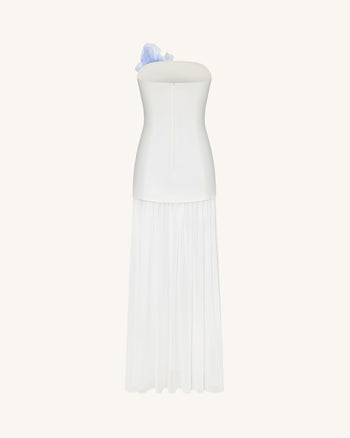 Floral Print Strapless Mixed Maxi Dress - Ivory