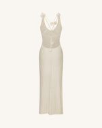 Textured Knit Halter Maxi Dress - Cream