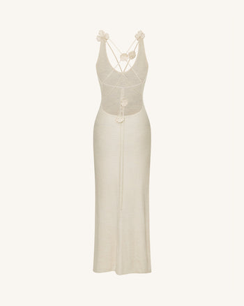 Textured Knit Halter Maxi Dress - Cream