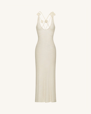 Textured Knit Halter Maxi Dress - Cream