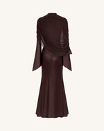 Sheer Shawl Ruched Bodycon Maxi Gown - Brown