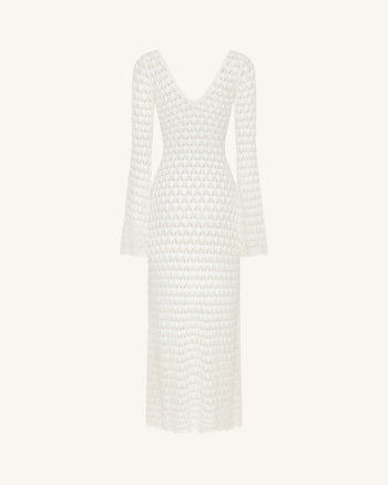 Pointelle Knit Keyhole Maxi Dress - White
