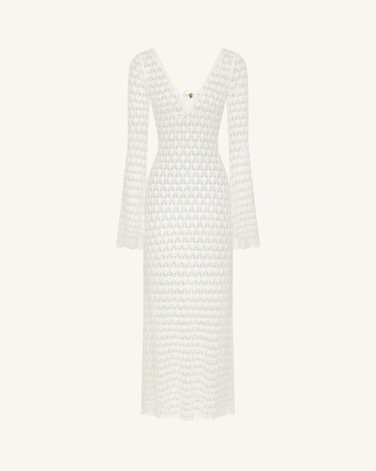 Pointelle Knit Keyhole Maxi Dress - White