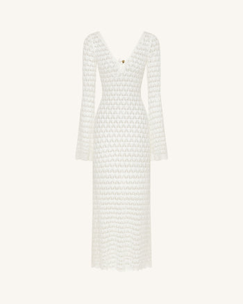 Pointelle Knit Keyhole Maxi Dress - White