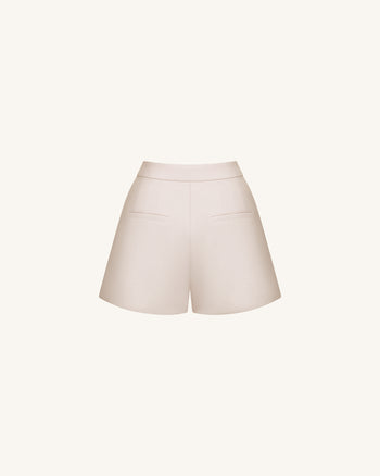Woven Cotton Tailored Shorts - Beige