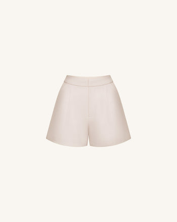 Woven Cotton Tailored Shorts - Beige
