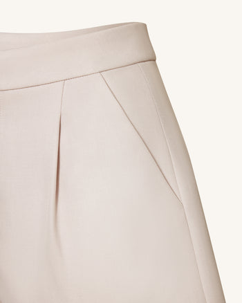 Woven Cotton Tailored Shorts - Beige