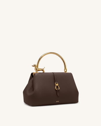 Bruna Dachshund Metal Handle Top Handle Bag - Dark Brown