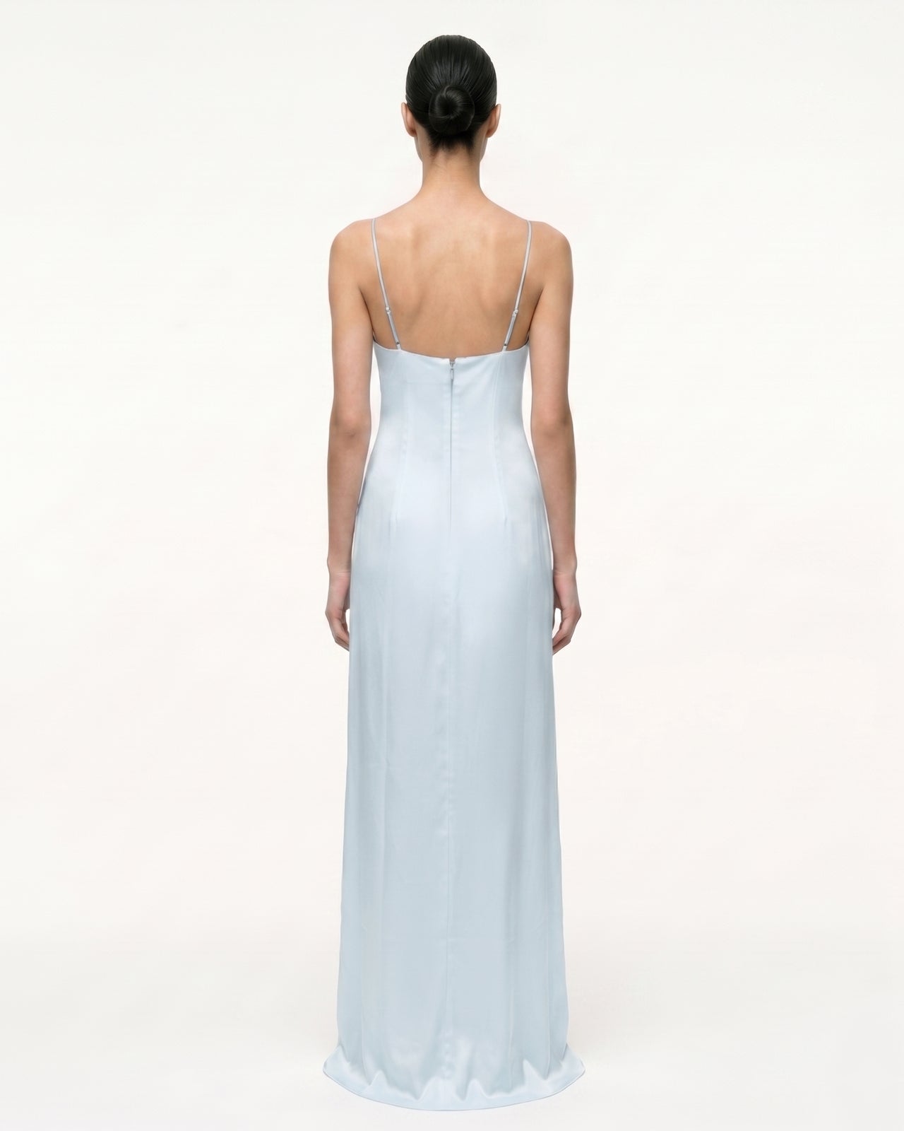 Iris Motif Satin Slip Gown - Light Blue