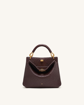 Lucia Elephant-Effect Top Handle Bag - Dark Brown