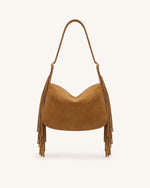 Avery Fringe Faux Suede Shoulder Bag - Brown