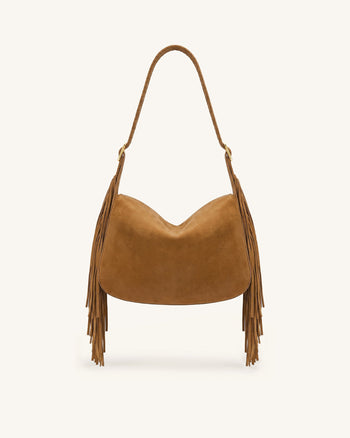 Avery Fringe Faux Suede Shoulder Bag - Brown