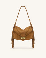 Avery Fringe Faux Suede Shoulder Bag - Brown