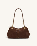 Mireya Faux Suede Chain Shoulder Bag - Dark Brown