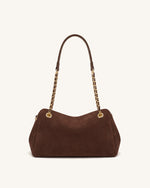 Mireya Faux Suede Chain Shoulder Bag - Dark Brown