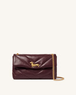 Riley Dachshund Quilted Flap Shoulder Bag - Deep Burgundy