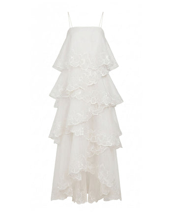 Orchid Embroidered Layered Maxi Dress - White