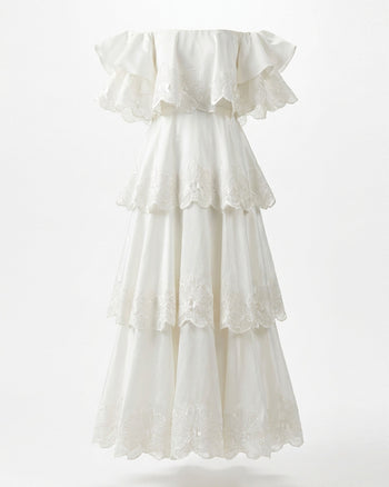 Orchid Embroidered Tiered Off-Shoulder Maxi Dress - White