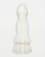 Orchid Embroidered Halter Corset Midi Dress - White