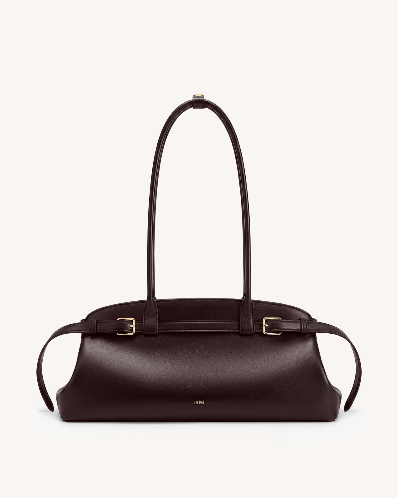 Arden Belt Detail East-West Shoulder Bag - Dark Brown