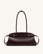 Arden Belt Detail East-West Shoulder Bag - Dark Brown