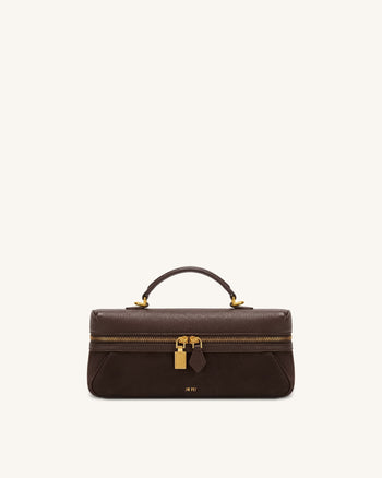 Cleo Faux Suede Vanity Bag - Dark Brown