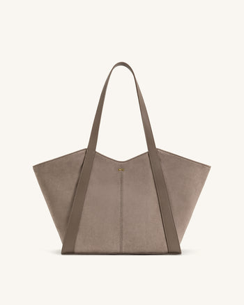 Kiana Large Capacity Faux Suede Tote Bag - Taupe