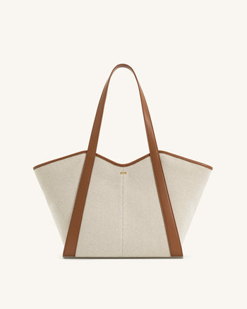 Kiana Large Capacity Tote Bag - Brown Canvas