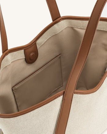Kiana Large Capacity Tote Bag - Brown Canvas